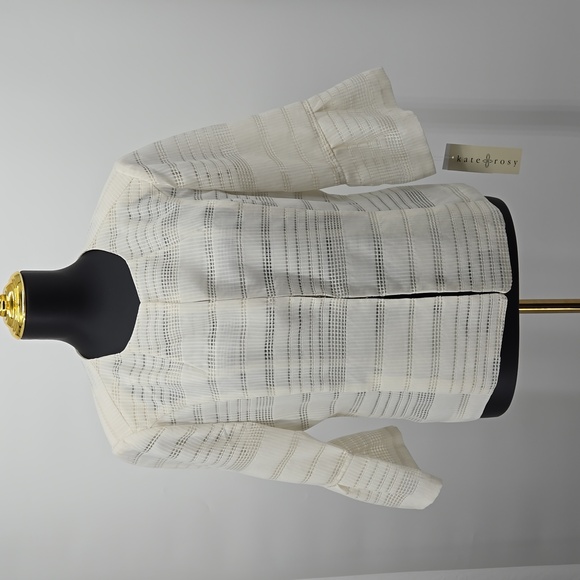 "KATE ROSY" Ivory Lined With Shoulder Pads Cropped Jacket Top Size Large - Picture 2 of 14